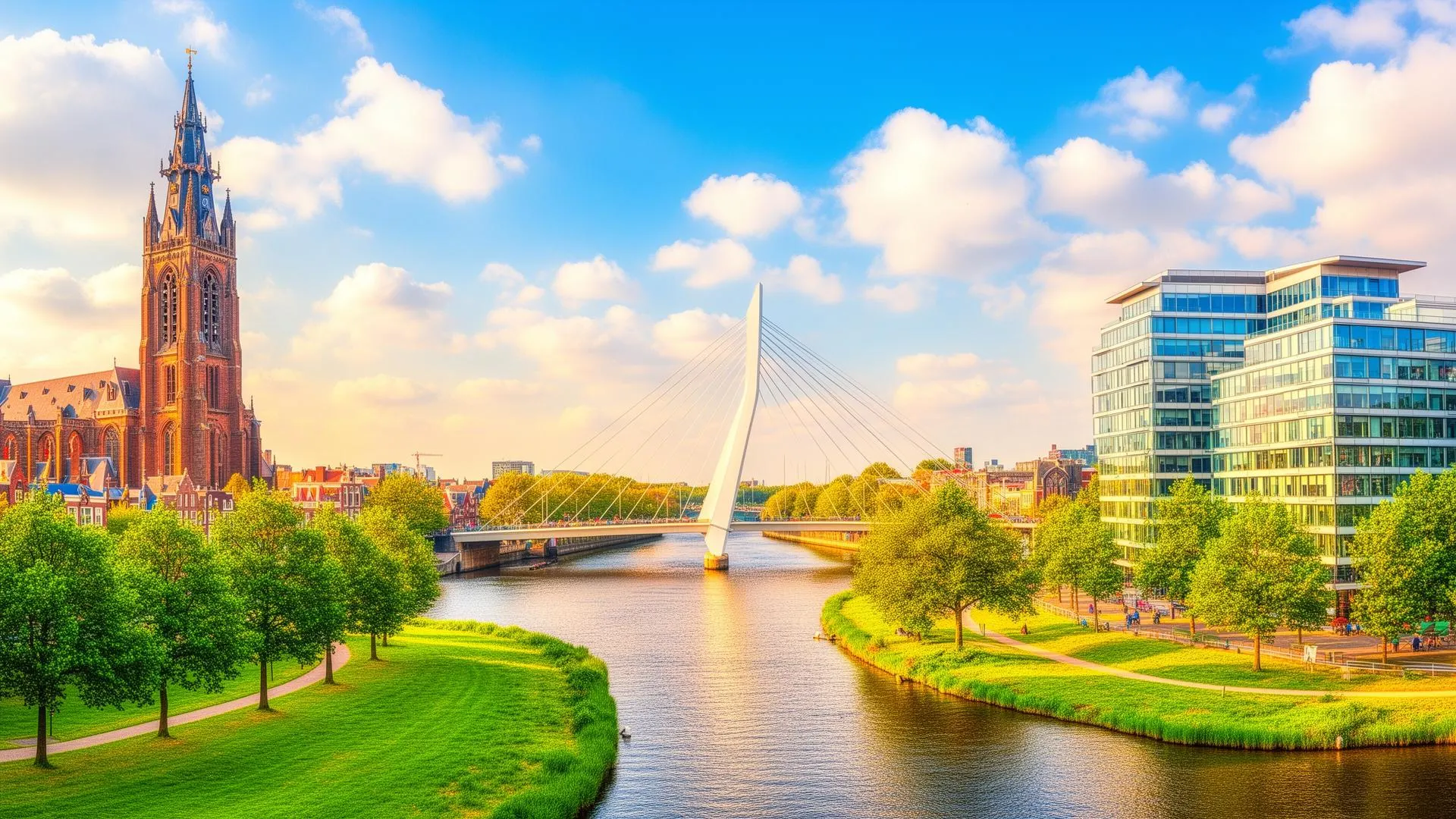 iSyNAPS skyline met moderne overheidsgebouwen en wolkenlucht